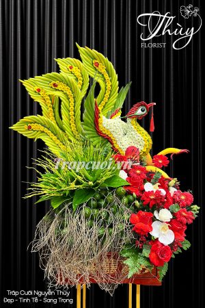 Tráp ăn hỏi hoa quả rồng phượng cao cấp trang trí hoa tươi cho lễ cưới hỏi