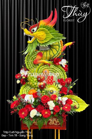 Tráp ăn hỏi hoa quả rồng phượng cao cấp trang trí hoa tươi cho lễ cưới hỏi