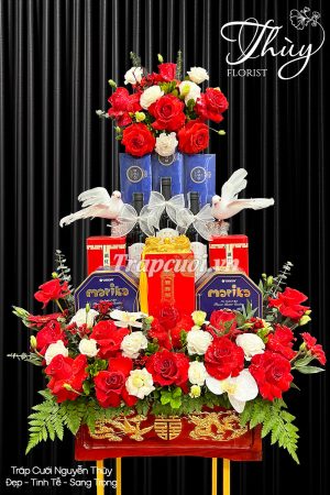 Tráp ăn hỏi hoa quả rồng phượng cao cấp trang trí hoa tươi cho lễ cưới hỏi