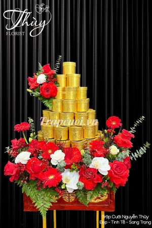 Tráp ăn hỏi hoa quả rồng phượng cao cấp trang trí hoa tươi cho lễ cưới hỏi