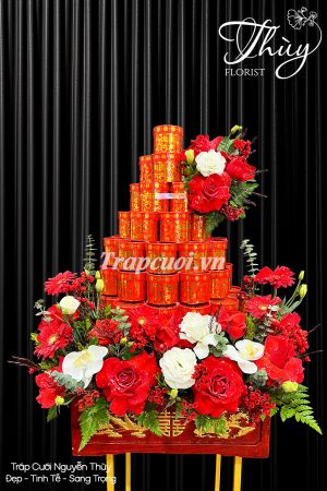 Tráp ăn hỏi hoa quả rồng phượng cao cấp trang trí hoa tươi cho lễ cưới hỏi