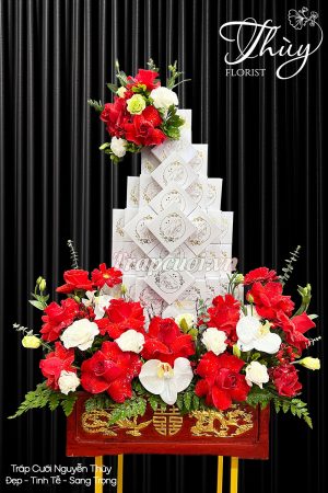 Tráp ăn hỏi hoa quả rồng phượng cao cấp trang trí hoa tươi cho lễ cưới hỏi