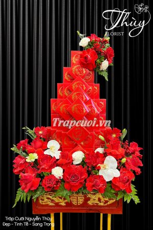 Tráp ăn hỏi hoa quả rồng phượng cao cấp trang trí hoa tươi cho lễ cưới hỏi